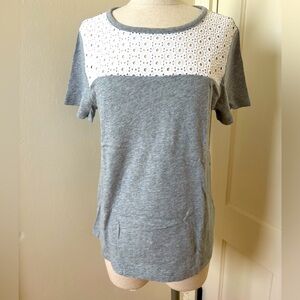 J. Crew gray tee with white cut-out pattern.